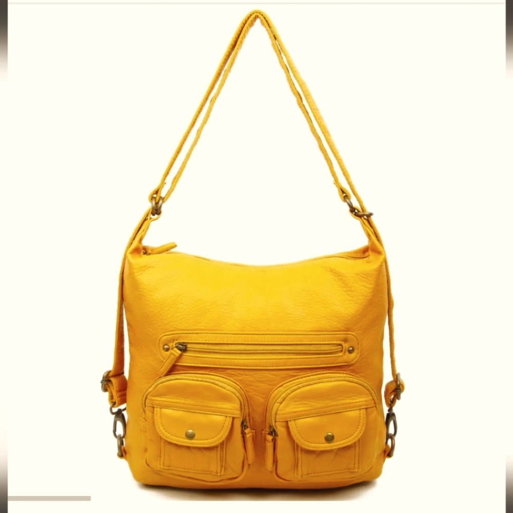 NWT AMPERE CREATIONS Janey Jane Convertible Backpack Mustard Yellow Gold